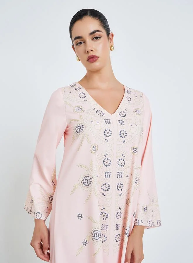 Amirah Women Light Pink Embroidered Jalabiya